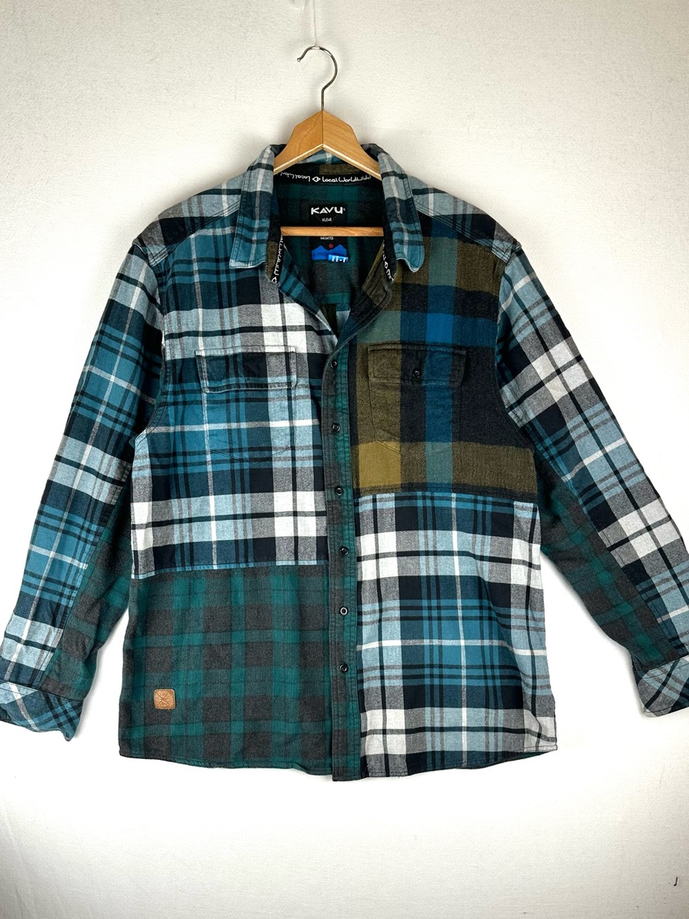 Kavu Plaid Flannel Button Down Patchwork Shirt Gorpcore Hiking Outdoors